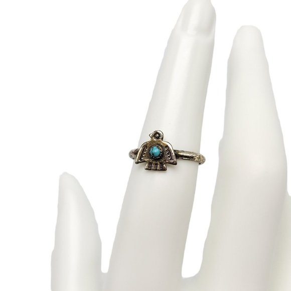 Sterling Jewelry - Sterling Silver .925 Southwestern Bird Blue Turquoise Ring Vintage Size 5.25